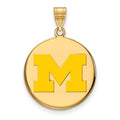 Sterling Silver Gold-plated LogoArt University of Michigan Letter M Large Yellow Enameled Disc Pendant