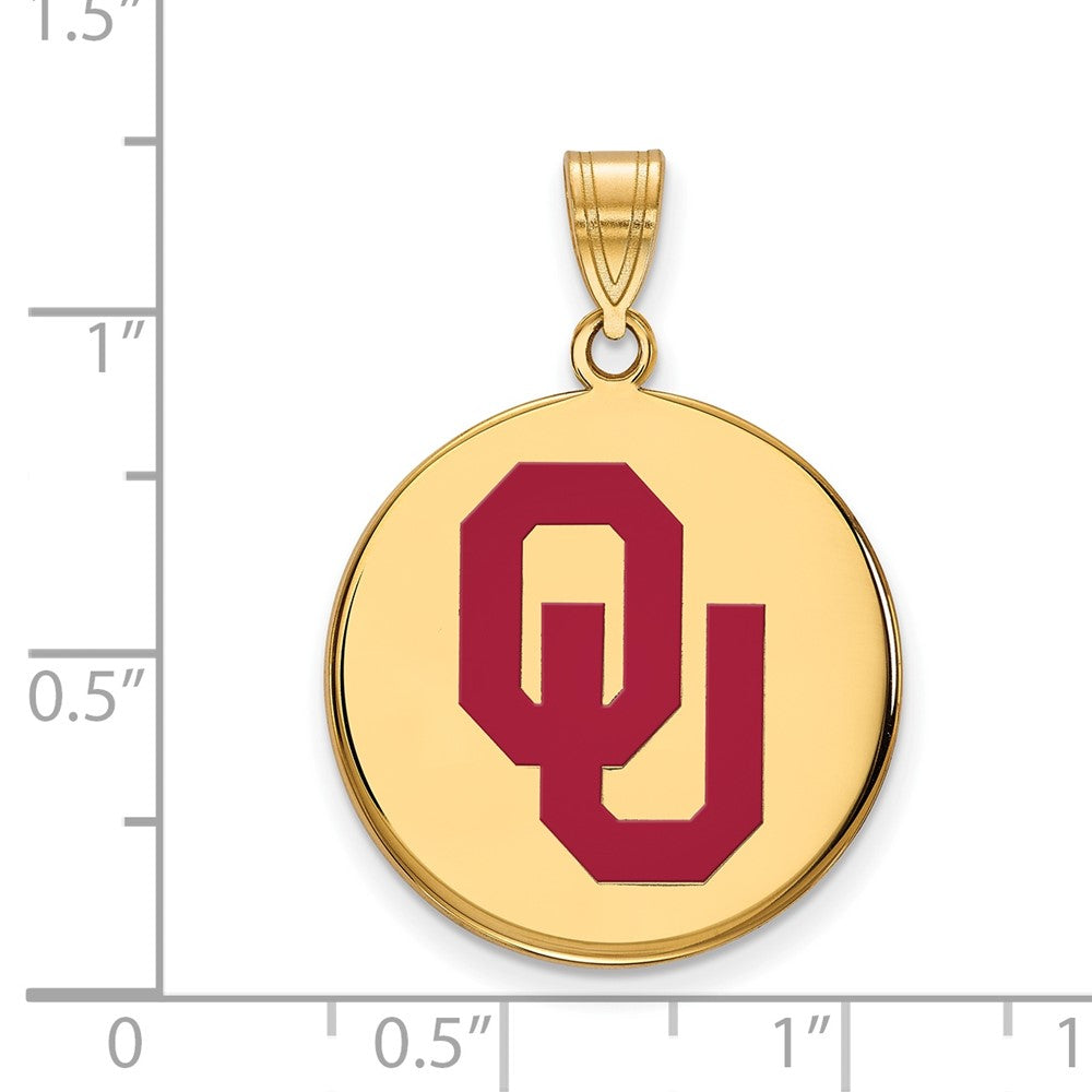 Sterling Silver Gold-plated LogoArt University of Oklahoma O-U Large Enameled Disc Pendant