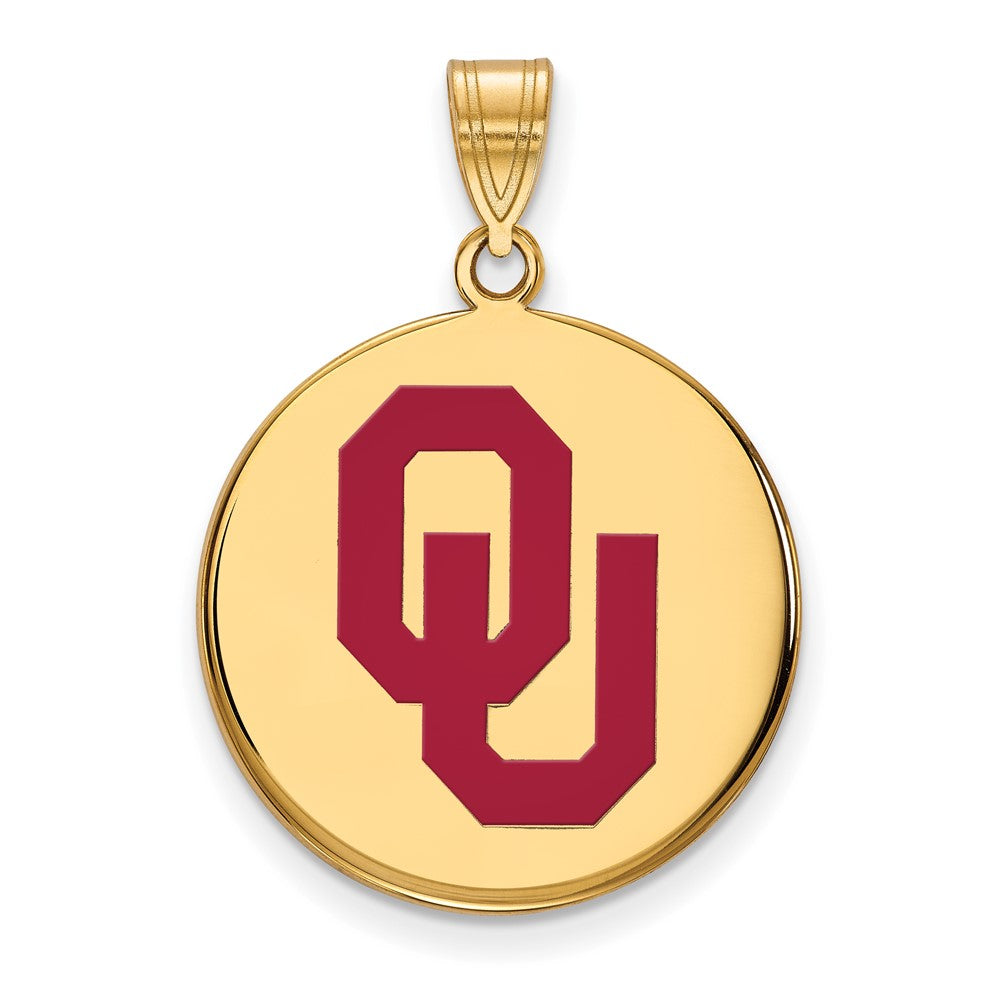 Sterling Silver Gold-plated LogoArt University of Oklahoma O-U Large Enameled Disc Pendant