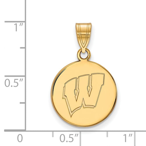 10k Gold LogoArt University of Wisconsin Letter W Medium Disc Pendant
