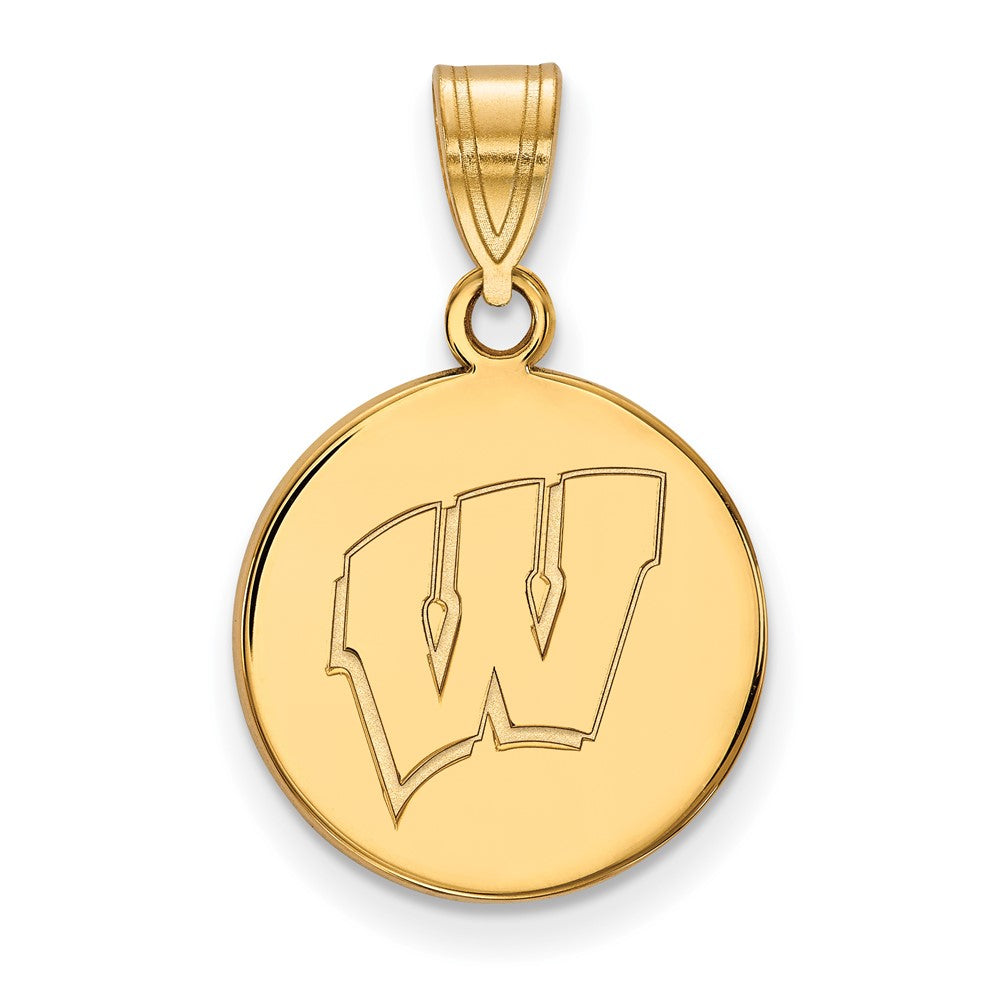 14k Gold LogoArt University of Wisconsin Letter W Medium Disc Pendant