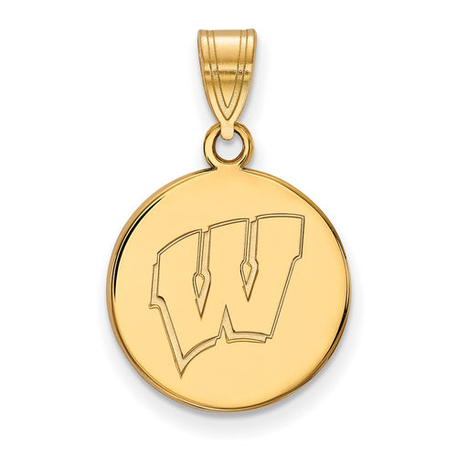 10k Gold LogoArt University of Wisconsin Letter W Medium Disc Pendant