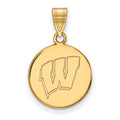 Sterling Silver Gold-plated LogoArt University of Wisconsin Letter W Medium Disc Pendant