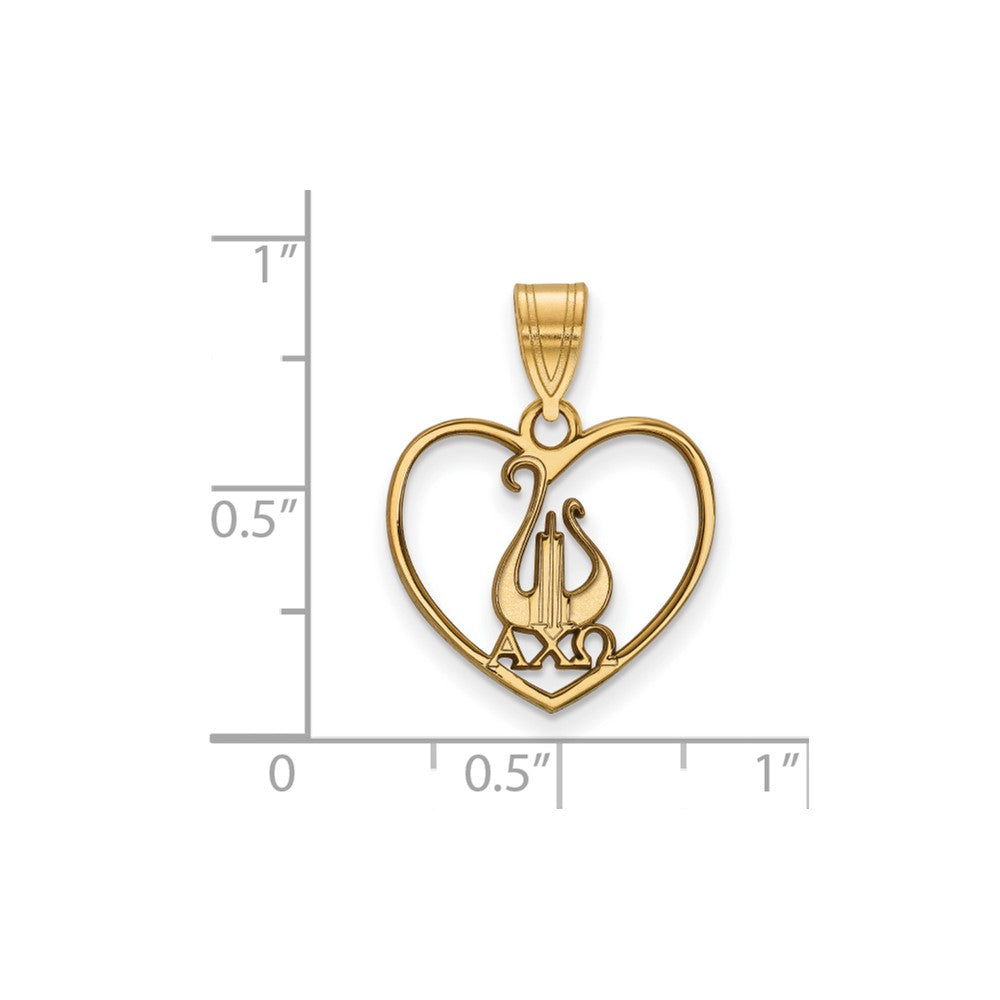 Sterling Silver Gold-plated LogoArt Alpha Chi Omega Sorority Symbol Heart Pendant