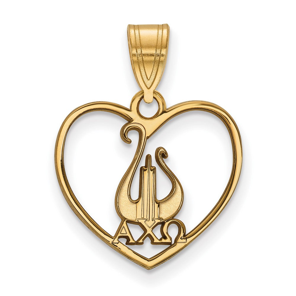 Sterling Silver Gold-plated LogoArt Alpha Chi Omega Sorority Symbol Heart Pendant
