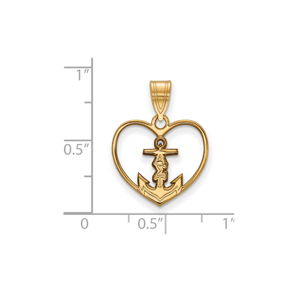 Sterling Silver Gold-plated LogoArt Alpha Sigma Tau Sorority Symbol Heart Pendant