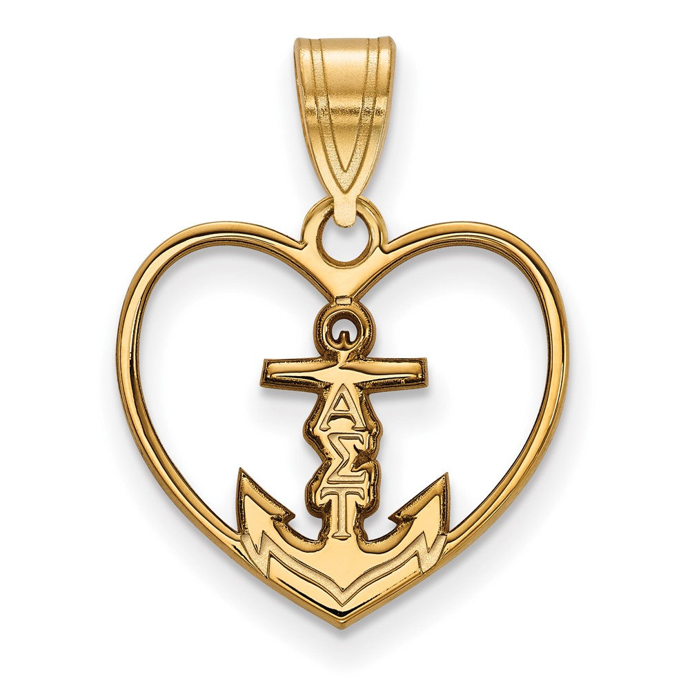 Sterling Silver Gold-plated LogoArt Alpha Sigma Tau Sorority Symbol Heart Pendant