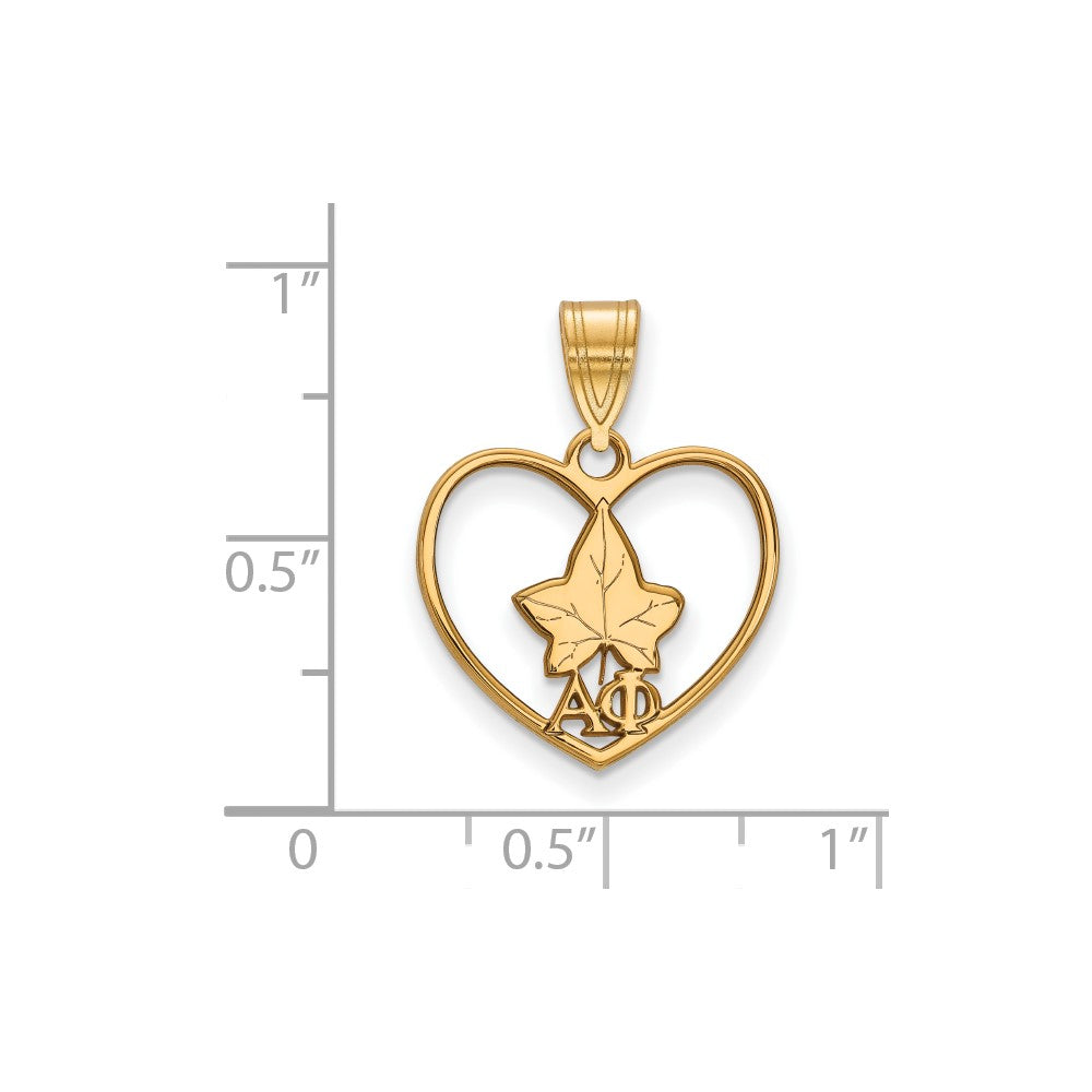 Sterling Silver Gold-plated LogoArt Alpha Phi Sorority Symbol Heart Pendant
