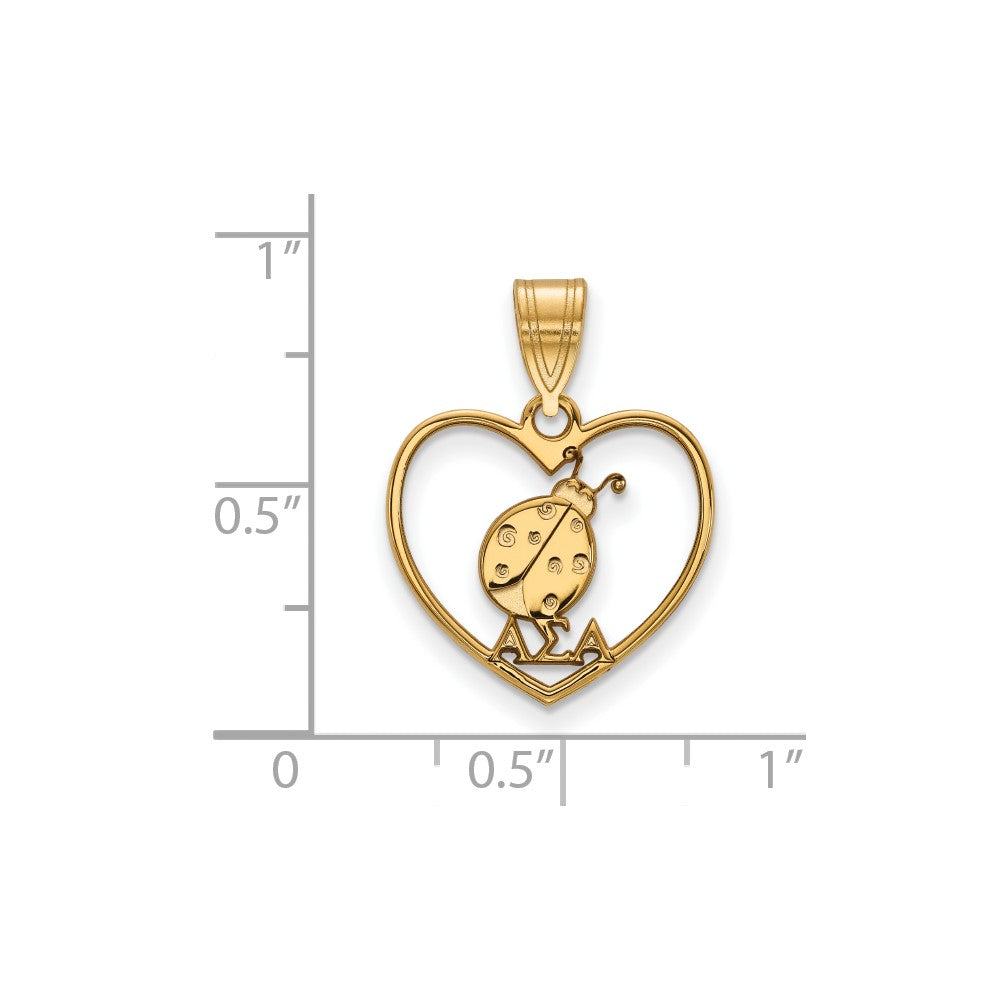 Sterling Silver Gold-plated LogoArt Alpha Sigma Alpha Sorority Symbol Heart Pendant