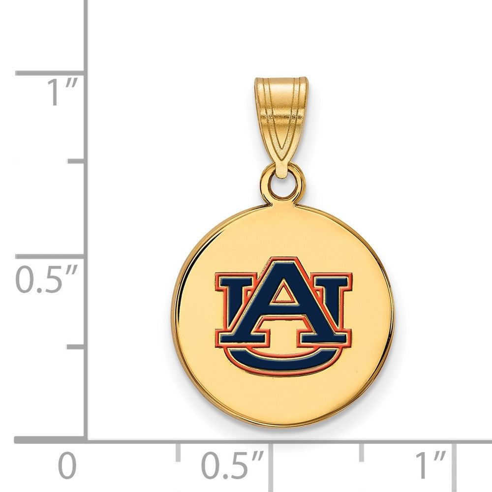 Sterling Silver Gold-plated LogoArt Auburn University Medium Enameled Disc Pendant