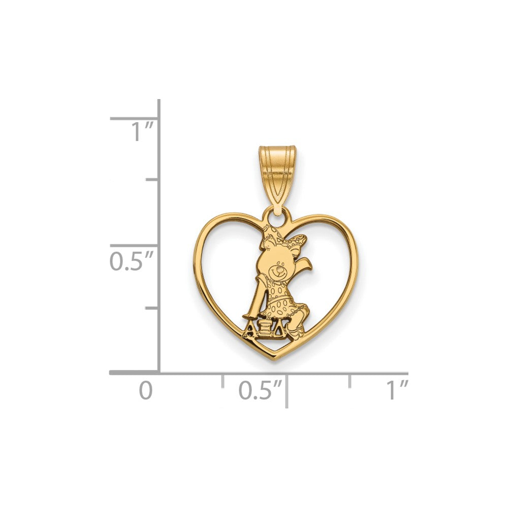 Sterling Silver Gold-plated LogoArt Alpha Xi Delta Sorority Symbol Heart Pendant