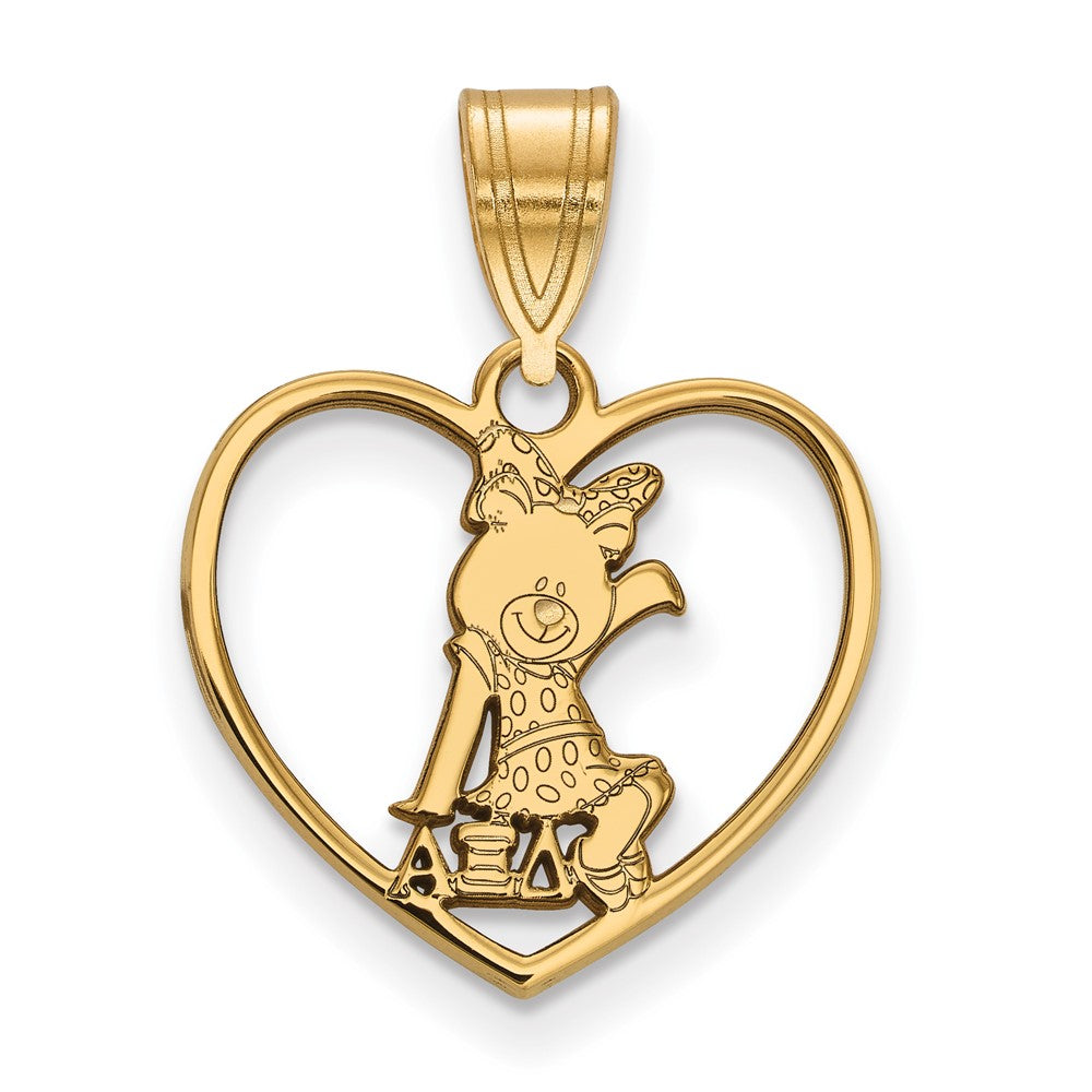 Sterling Silver Gold-plated LogoArt Alpha Xi Delta Sorority Symbol Heart Pendant