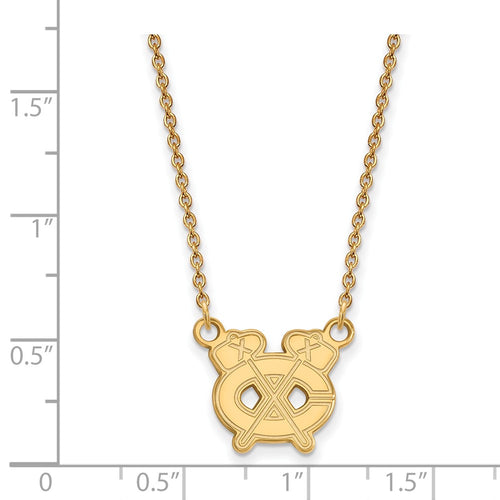 10k Gold NHL LogoArt Chicago Blackhawks Letter C and Tomahawk Small Pendant 18 inch Necklace