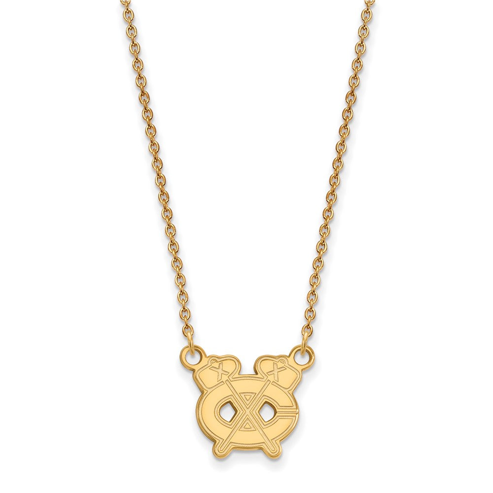 10k Gold NHL LogoArt Chicago Blackhawks Letter C and Tomahawk Small Pendant 18 inch Necklace