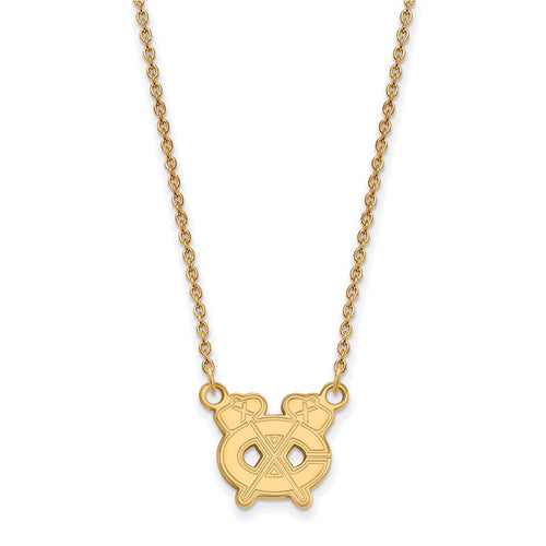 10k Gold NHL LogoArt Chicago Blackhawks Letter C and Tomahawk Small Pendant 18 inch Necklace