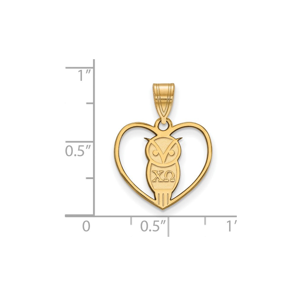 Sterling Silver Gold-plated LogoArt Chi Omega Sorority Symbol Heart Pendant