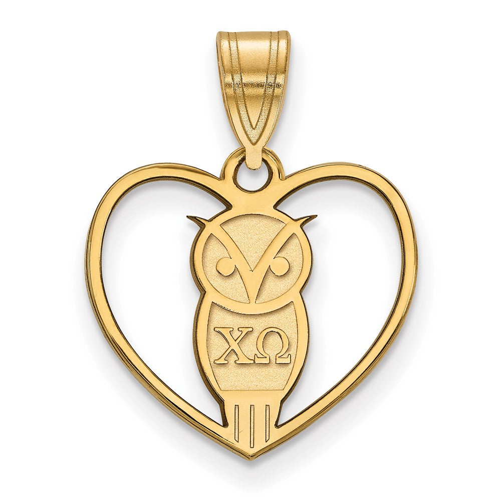 Sterling Silver Gold-plated LogoArt Chi Omega Sorority Symbol Heart Pendant