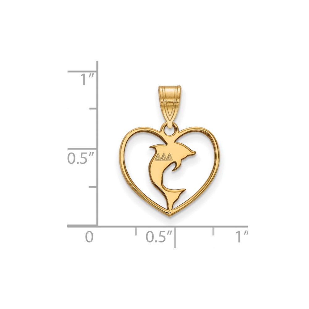 Sterling Silver Gold-plated LogoArt Delta Delta Delta Sorority Symbol Heart Pendant