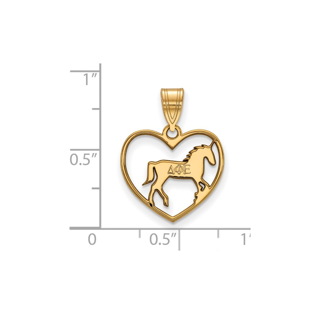 Sterling Silver Gold-plated LogoArt Delta Phi Epsilon Sorority Symbol Heart Pendant