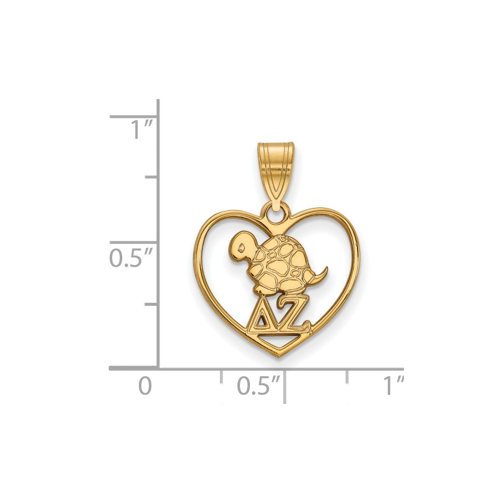 Sterling Silver Gold-plated LogoArt Delta Zeta Sorority Symbol Heart Pendant