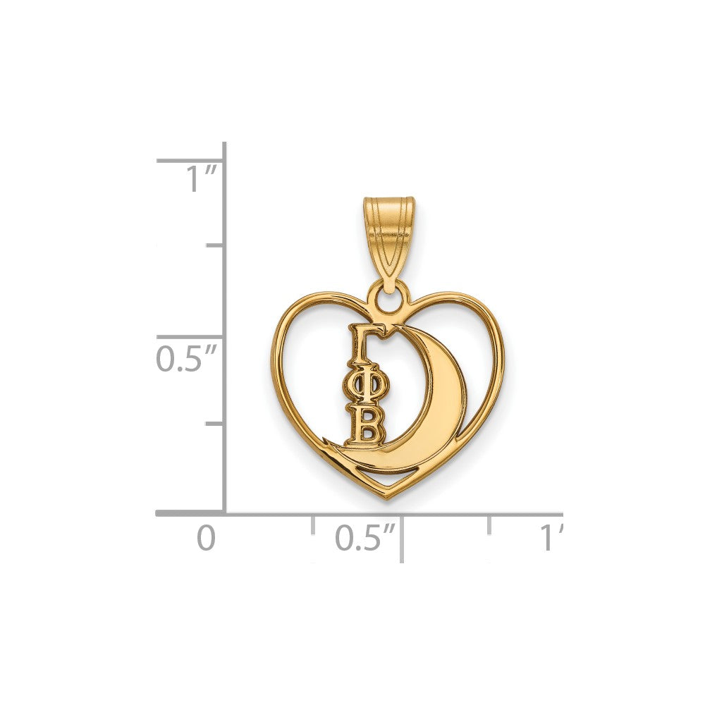 Sterling Silver Gold-plated LogoArt Gamma Phi Beta Sorority Symbol Heart Pendant