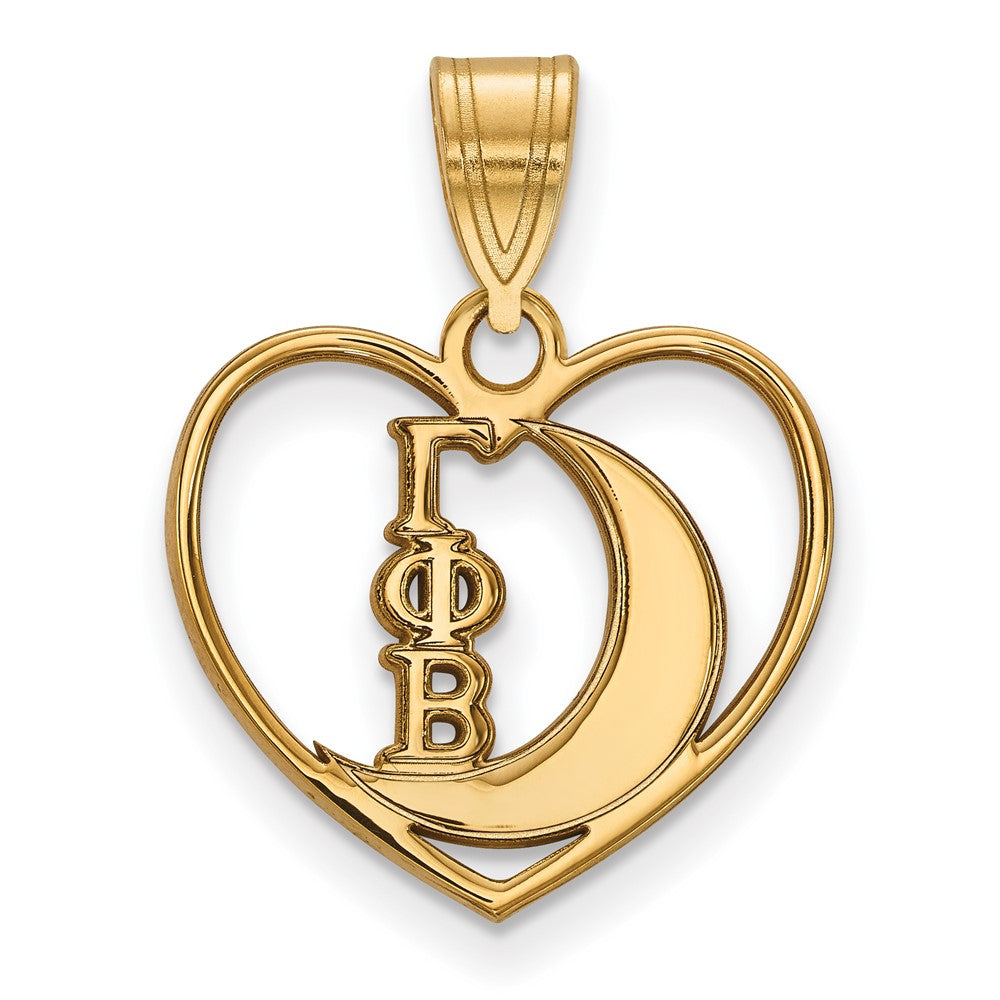 Sterling Silver Gold-plated LogoArt Gamma Phi Beta Sorority Symbol Heart Pendant