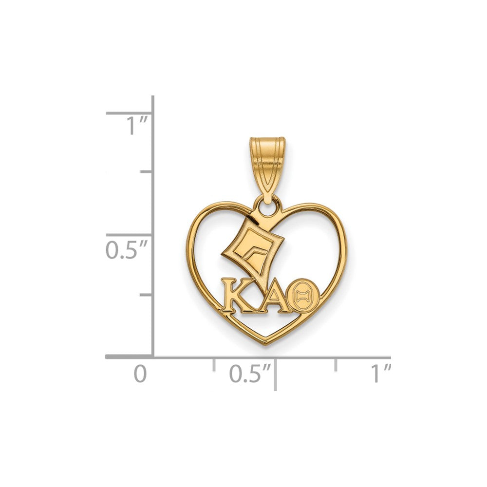 Sterling Silver Gold-plated LogoArt Kappa Alpha Theta Sorority Symbol Heart Pendant