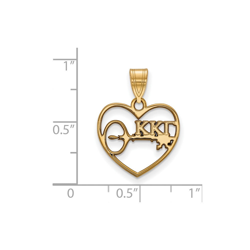 Sterling Silver Gold-plated LogoArt Kappa Kappa Gamma Sorority Symbol Heart Pendant