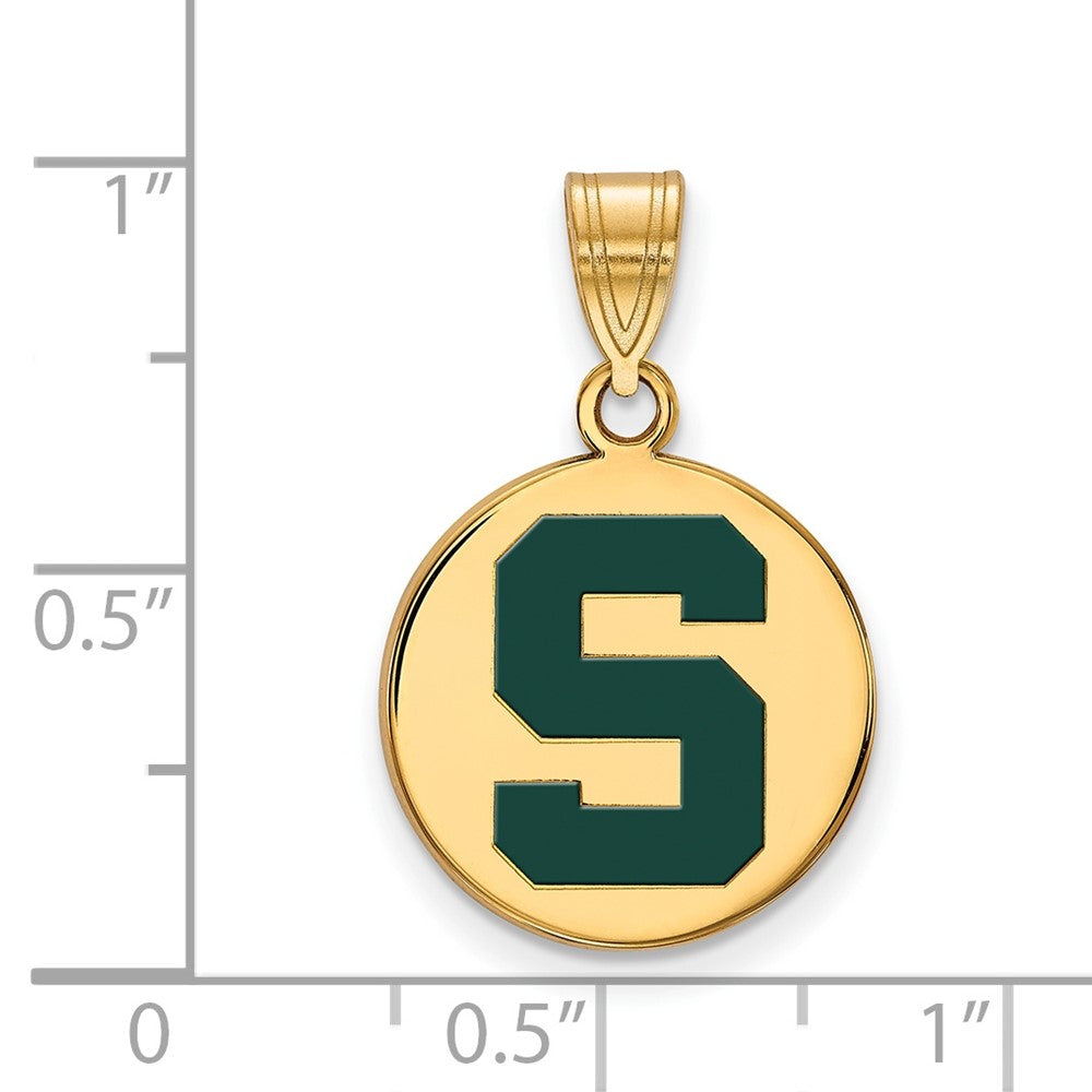 Sterling Silver Gold-plated LogoArt Michigan State U Medium Enameled Disc Pendant