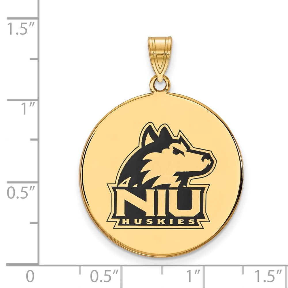 Sterling Silver Gold-plated LogoArt Northern Illinois University N-I-U Huskies Extra Large Enameled Disc Pendant