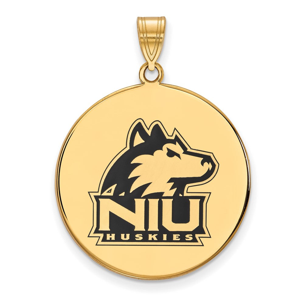Sterling Silver Gold-plated LogoArt Northern Illinois University N-I-U Huskies Extra Large Enameled Disc Pendant