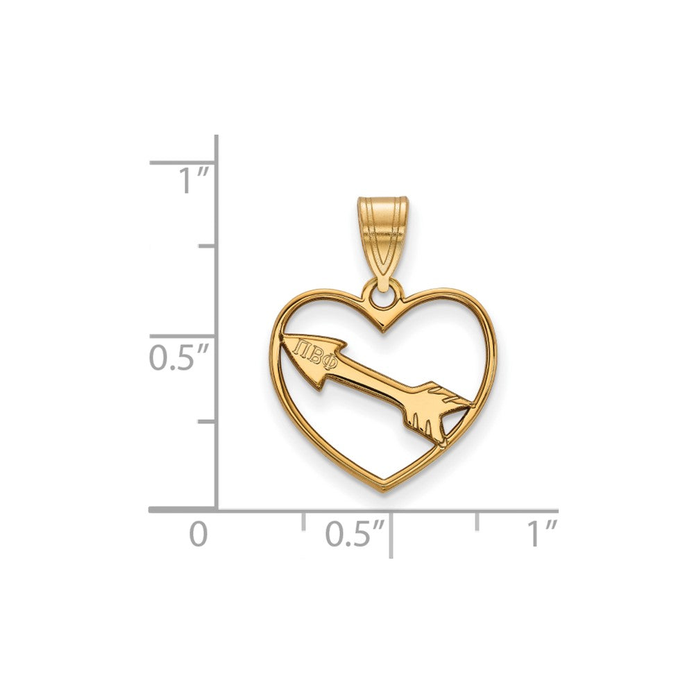 Sterling Silver Gold-plated LogoArt Pi Beta Phi Sorority Symbol Heart Pendant
