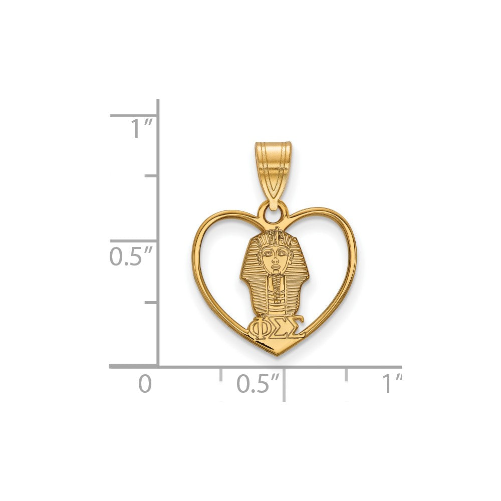 Sterling Silver Gold-plated LogoArt Phi Sigma Sigma Sorority Symbol Heart Pendant
