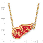 Sterling Silver Gold-plated NHL LogoArt Detroit Red Wings Large Enameled Pendant 18 inch Necklace