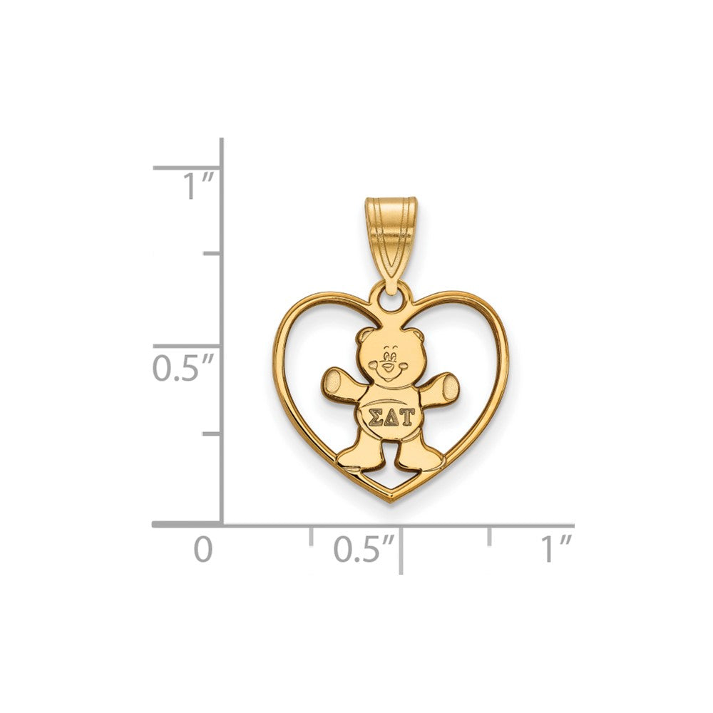 Sterling Silver Gold-plated LogoArt Sigma Delta Tau Sorority Symbol Heart Pendant