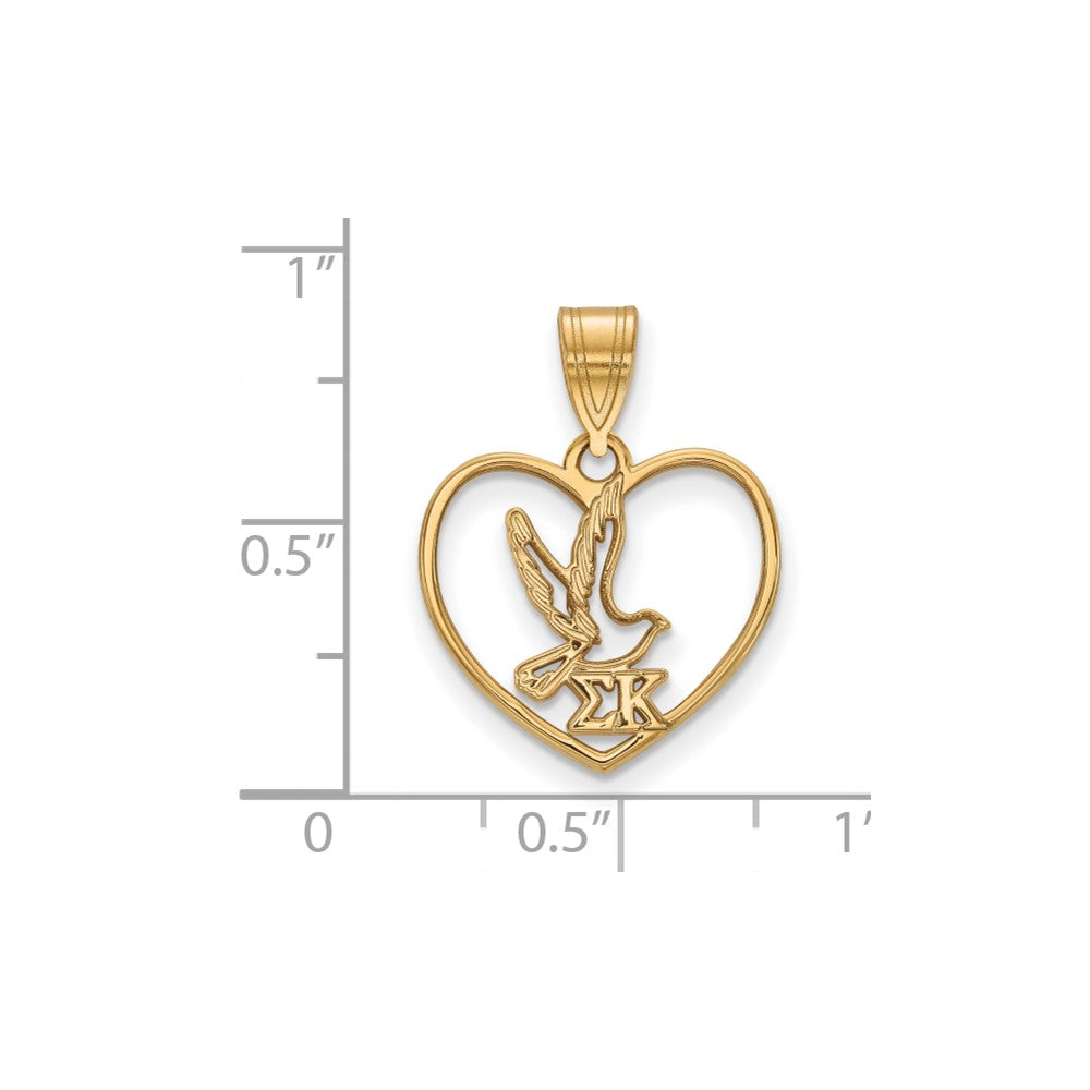 Sterling Silver Gold-plated LogoArt Sigma Kappa Sorority Symbol Heart Pendant