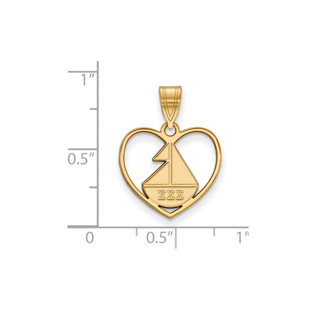 Sterling Silver Gold-plated LogoArt Sigma Sigma Sigma Sorority Symbol Heart Pendant