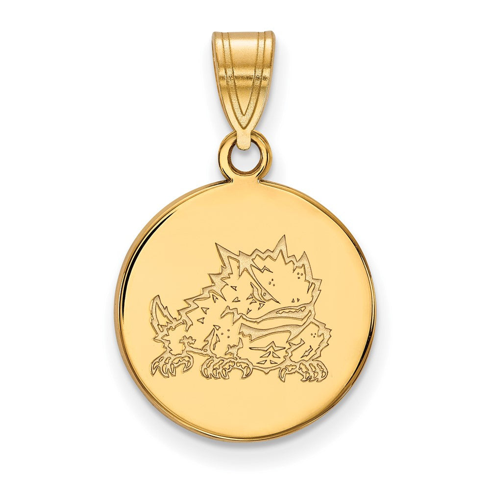 14k Gold LogoArt Texas Christian University Horned Frog Medium Disc Pendant