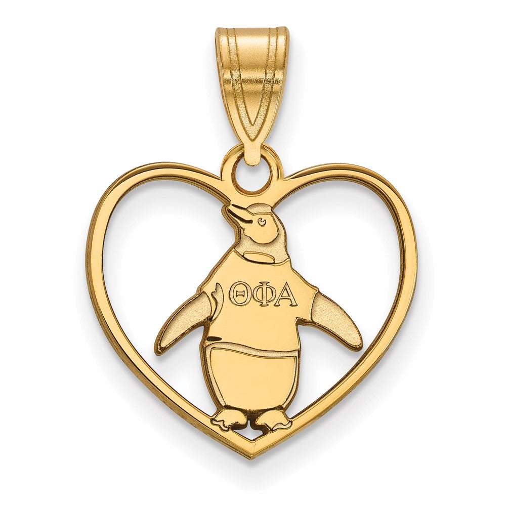 Sterling Silver Gold-plated LogoArt Theta Phi Alpha Sorority Symbol Heart Pendant
