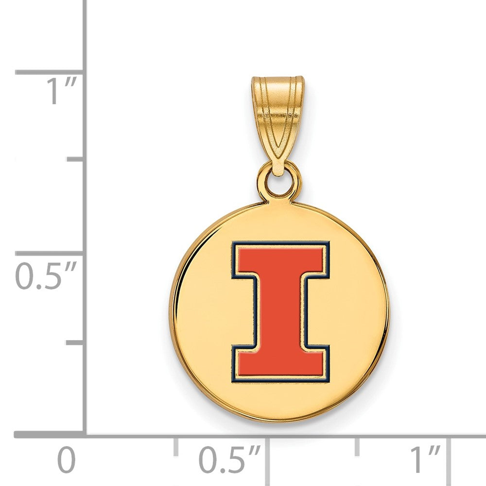 Sterling Silver Gold-plated LogoArt University of Illinois Letter I Medium Enameled Disc Pendant