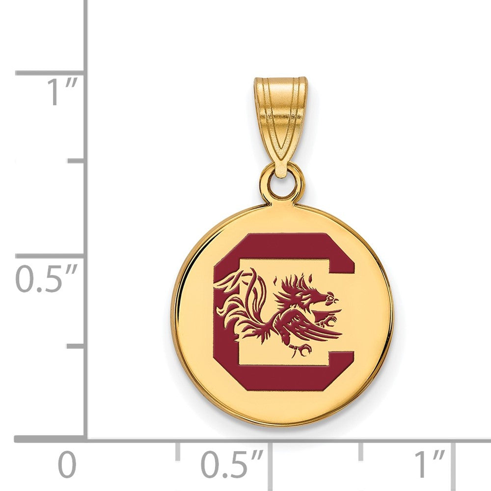Sterling Silver Gold-plated LogoArt University of South Carolina Medium Enameled Disc Pendant