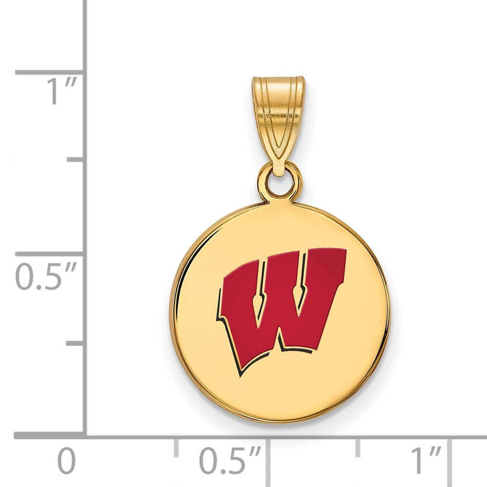 Sterling Silver Gold-plated LogoArt University of Wisconsin Letter W Medium Enameled Disc Pendant