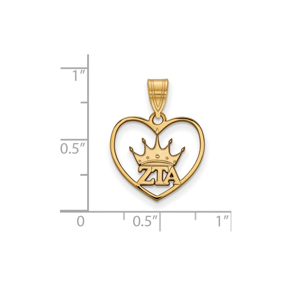 Sterling Silver Gold-plated LogoArt Zeta Tau Alpha Sorority Symbol Heart Pendant