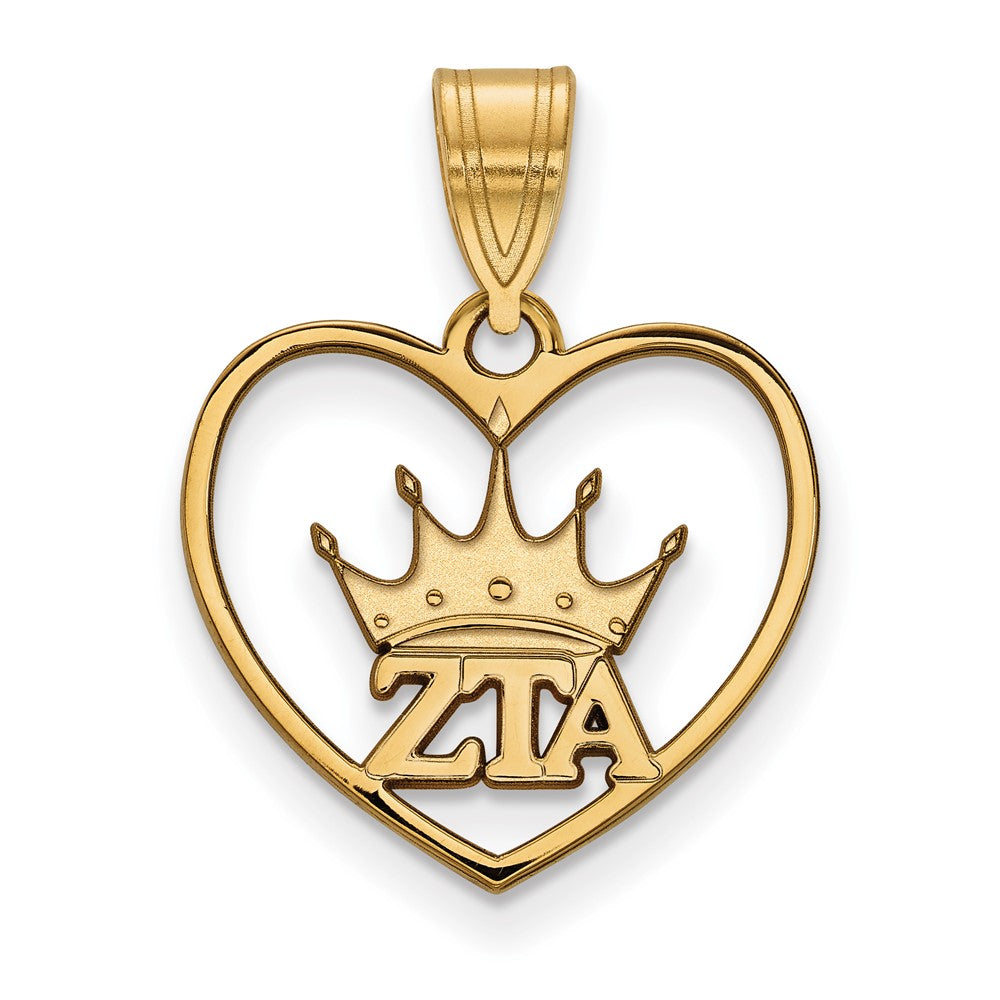Sterling Silver Gold-plated LogoArt Zeta Tau Alpha Sorority Symbol Heart Pendant