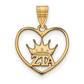 Sterling Silver Gold-plated LogoArt Zeta Tau Alpha Sorority Symbol Heart Pendant