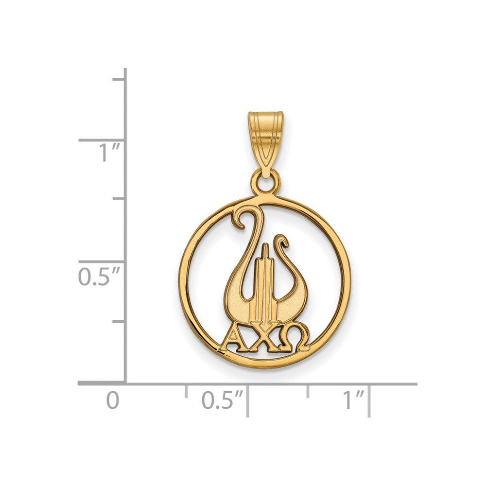 Sterling Silver Gold-plated LogoArt Alpha Chi Omega Sorority Symbol Large Circle Pendant