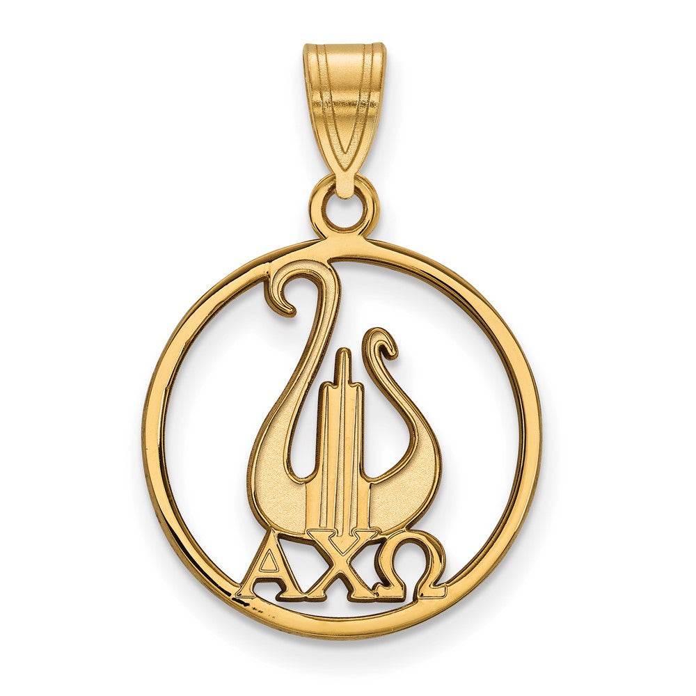 Sterling Silver Gold-plated LogoArt Alpha Chi Omega Sorority Symbol Large Circle Pendant