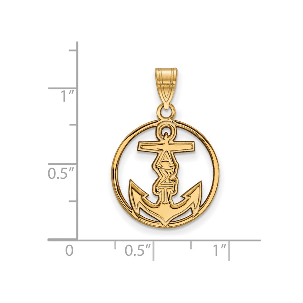 Sterling Silver Gold-plated LogoArt Alpha Sigma Tau Sorority Symbol Medium Circle Pendant
