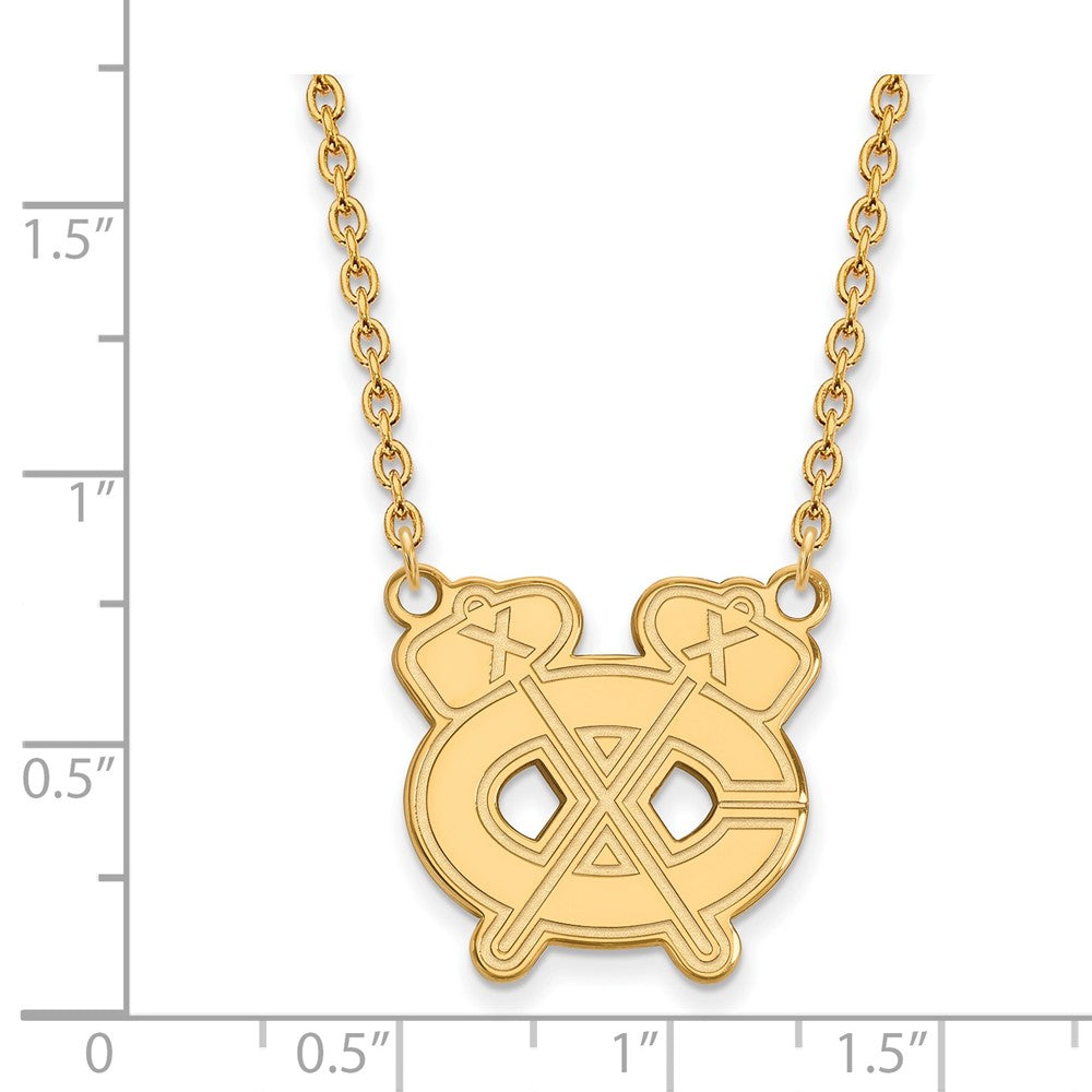 Sterling Silver Gold-plated NHL LogoArt Chicago Blackhawks Letter C and Tomahawk Large Pendant 18 inch Necklace