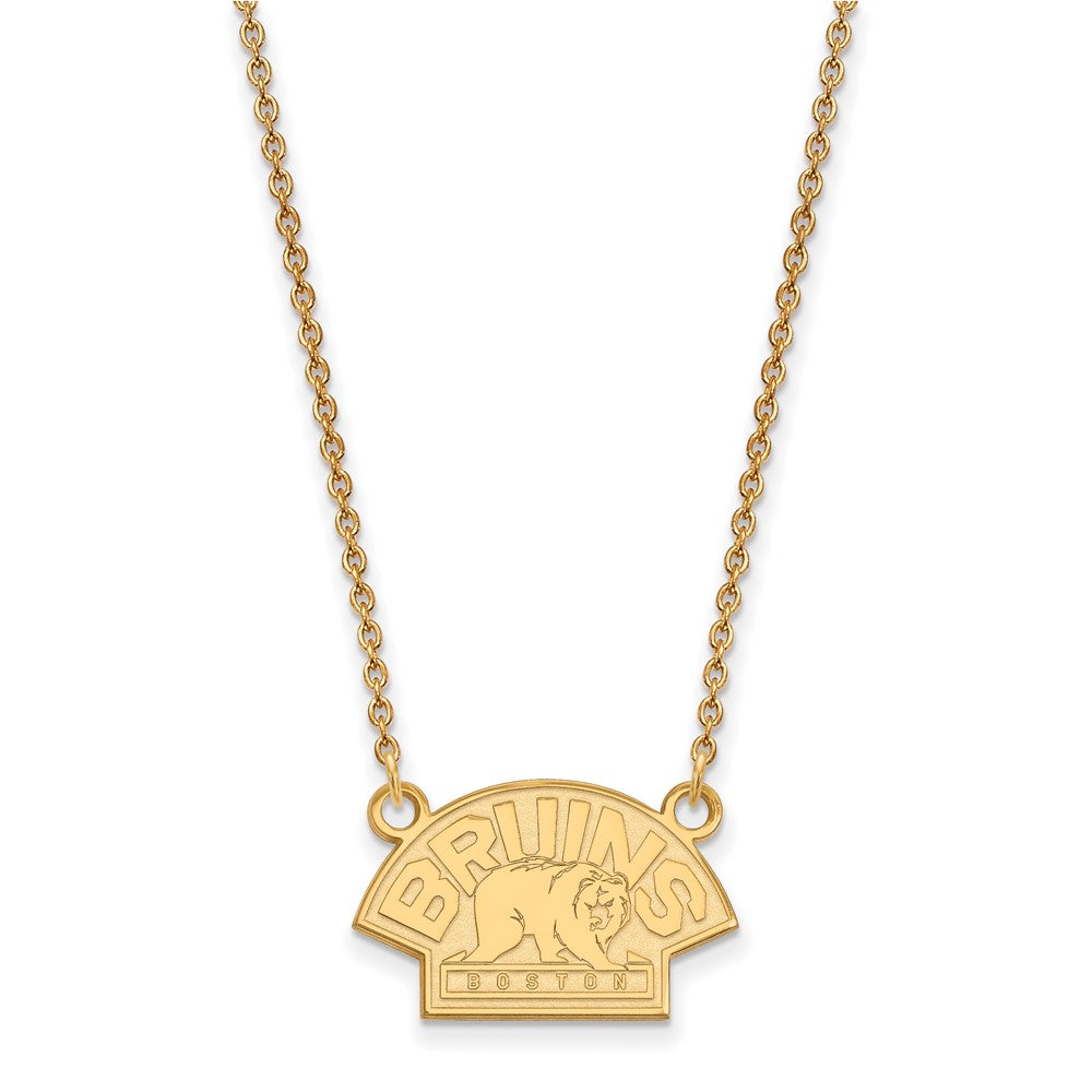 Sterling Silver Gold-plated NHL LogoArt Boston Bruins Small Pendant 18 inch Necklace